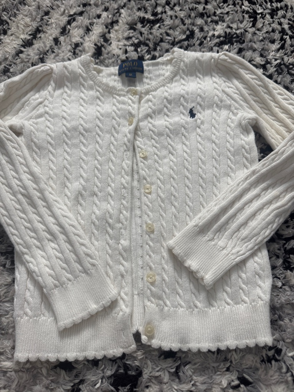 Polo by Ralph Lauren White Cable Knit Cardigan with Navy Pony